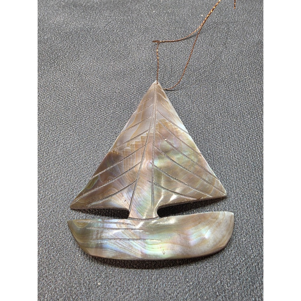 Shell Designs Mother of Pearl Sailboat Ornament Vintage Nautical Abalone Carved